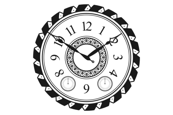 Decorative Clock Black Drawing Graphics & Illustrations
