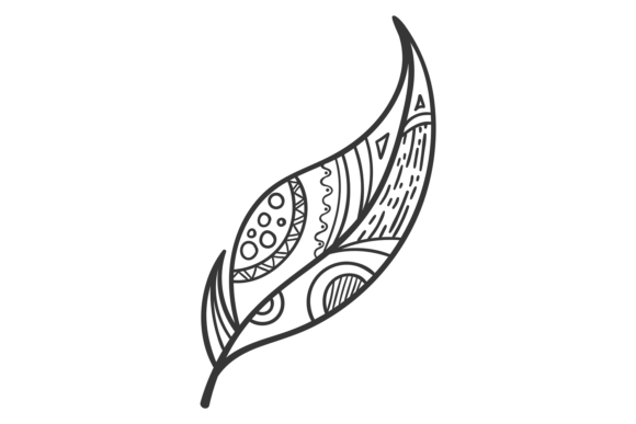 Decorative Feather with Hand Drawn Ethni Graphics