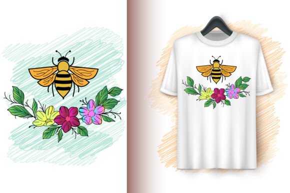 Decorative Flowers Bouquet and Bee Graphics
