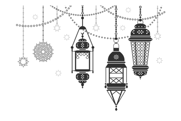 Hanging Eastern Lantern Graphics for Editorial and Web Design